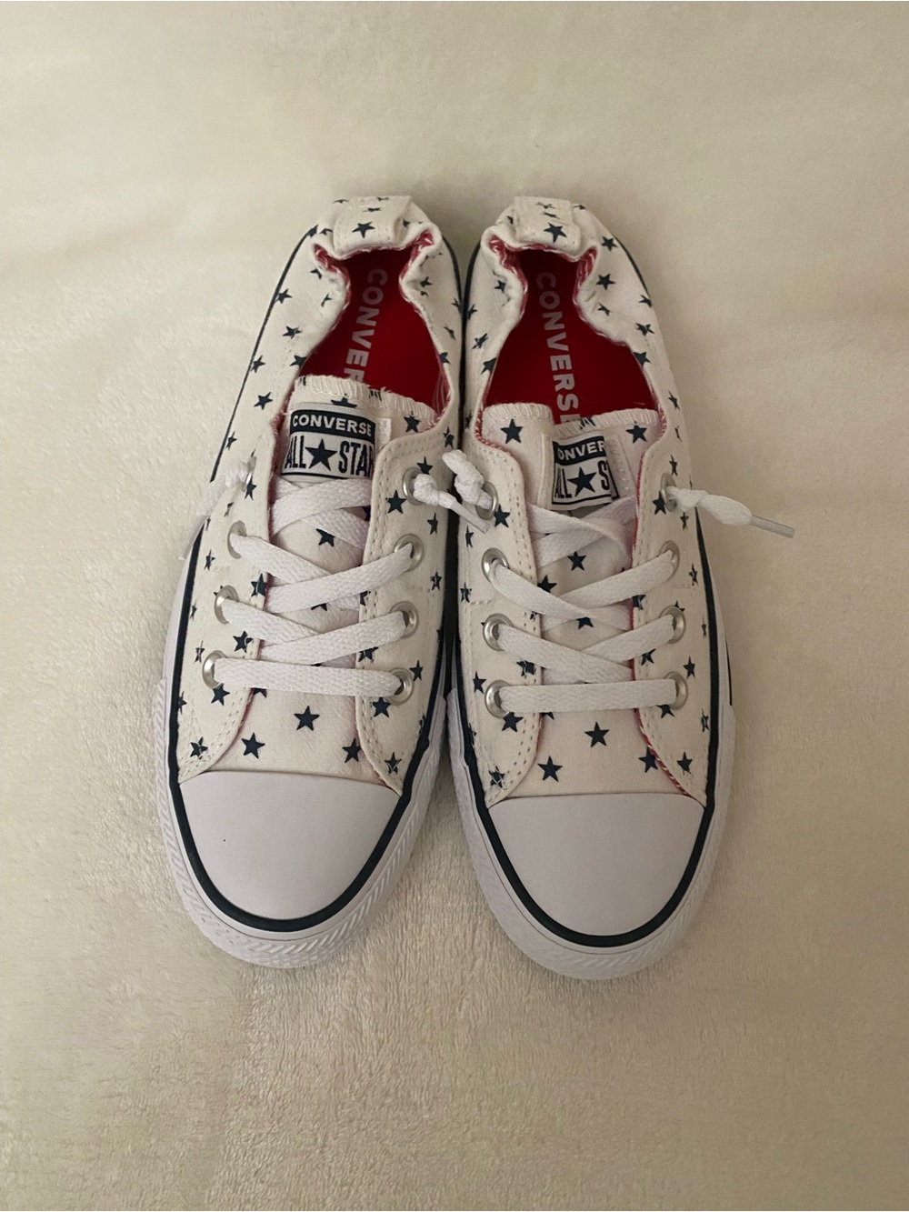 NEW Converse All Star White Shoreline Sneakers with Navy Star Print - Picture 3 of 10